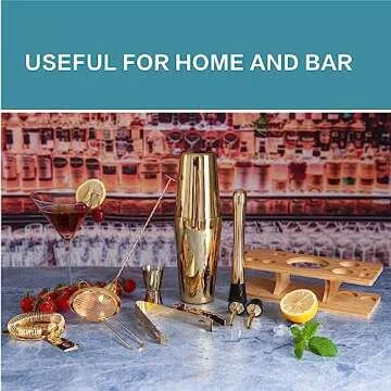 AUOXIOUYM 11-Pcs Cocktail Shaker Set Gold,Bartending Kit Stainless Steel Shakers 25oz Bar Kits for Bartender Mixing Set Barware Tool Sets for Professional Bartender and Home