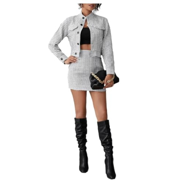 Elegant SweatyRocks Women's Tweed Blazer Skirt Suit Set