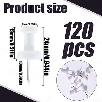 VAPKER Push Pins Tacks 120Pcs White Thumb Tacks Larger Size Pin Map Tacks Plastic Head with Steel Po...