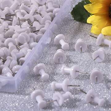 VAPKER Push Pins Tacks 120Pcs White Thumb Tacks Larger Size Pin Map Tacks Plastic Head with Steel Point for Bulletin Board