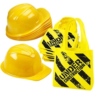 Bedwina Construction Themed Party Supplies - (24 Pack) Construction Party Favors Hat & Mini Tote Bag...