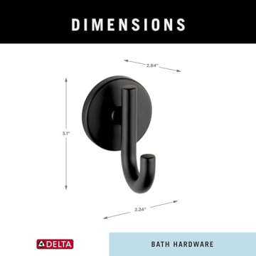 Delta Trinsic (1-Pack) Towel Hooks Matte Black Single Bathroom Hooks Wall Mounted for Robes & Towels Hand Towel Hook Holder Kitchen, Bathroom Accessories 75935-BL