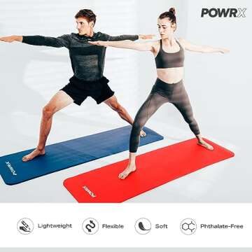 POWRX 1/2" Thick Yoga Mat - Set of 3 Exercise Mats in 3 Width Options with Carry Strap and Bag - Non-Slip Workout Mats for Men and Women - Home Fitness, Pilates, Gymnastics, Gym Equipment