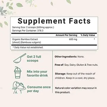 Organic Bamboo Extract Powder, 8 Ounce (1 Year Supply), Rich in Silica and Minerals, Supports Health...