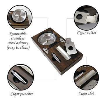Monsiter Wooden Cigar Ashtray Set - Elegant Cigar Accessory