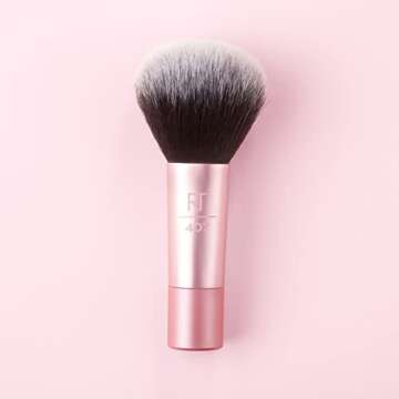 Real Techniques Mini Multitask Makeup Brush, For Blush, Bronzer & Powder, Face Brush with Custom-Cut Synthetic Bristles, For Loose & Pressed Powder, Travel Sized, Vegan & Cruelty-Free, 1 Count