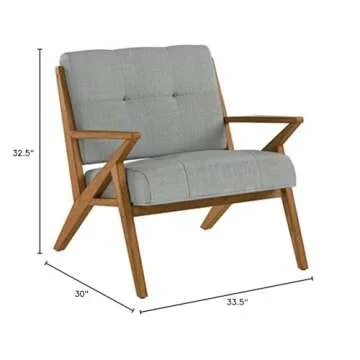 INK+IVY Rocket Mid,Century Modern Accent Chairs for Living Room with Solid Wood Frame Armrest and Legs, Upholstered Pipped Seat, Button Tufted Back Rest, Pecan Finish-Bed Decor, Family, Seafoam