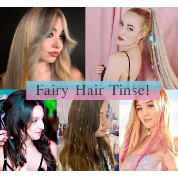 Hair Tinsel Kit With Tool 4200 strands Tinsel Hair Extensions 12 Colors Fairy Hair Tinsel, Sparkling Shiny Hair Tinsel Heat Resistant Highlights Glitter Tinsel Hair Extensions (48 Inch)