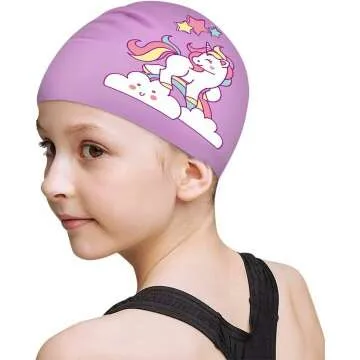 Waterproof Swim Caps for Kids Aged 2-8 by FUNOWN