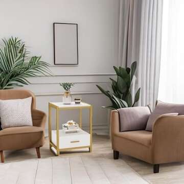 Tribesigns 25 inch Tall Gold Nightstands with Drawers and Storage Shelf, Modern Bedside Table End Table Side Table for Bedroom, Living Room (1 pc, Gold and White)