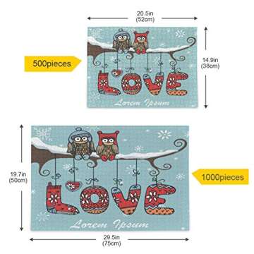 Valentines Day Owl Love Jigsaw Puzzle 1000 Pieces Winter Couple DIY Wall Art Intellectual Decompress...