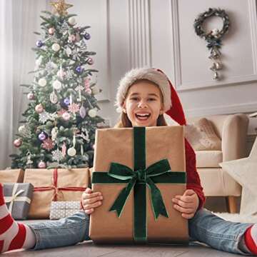 Chuangdi 1 Inch, 60 Yard Christmas Green Velvet Ribbon Wide Vintage Velvet Ribbons for Christmas Tre...