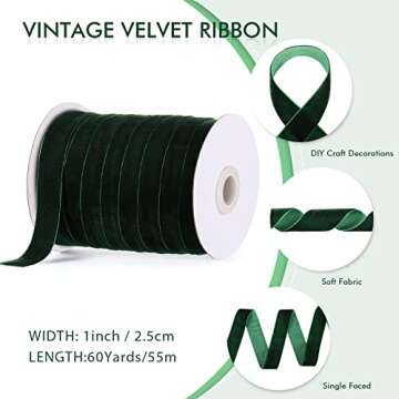 Chuangdi 1 Inch, 60 Yard Christmas Green Velvet Ribbon Wide Vintage Velvet Ribbons for Christmas Tree Ornaments Flower Bouquets Wedding Wreath Bow Making DIY Craft Choker