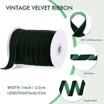 Chuangdi 1 Inch, 60 Yard Christmas Green Velvet Ribbon Wide Vintage Velvet Ribbons for Christmas Tree Ornaments Flower Bouquets Wedding Wreath Bow Making DIY Craft Choker