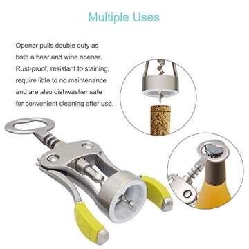 Stainless Steel Wing Corkscrew Wine Opener, Waiters Corkscrew Cork and Beer Cap Bottles Opener Remover, Used in Kitchen Restaurant Chateau and Bars