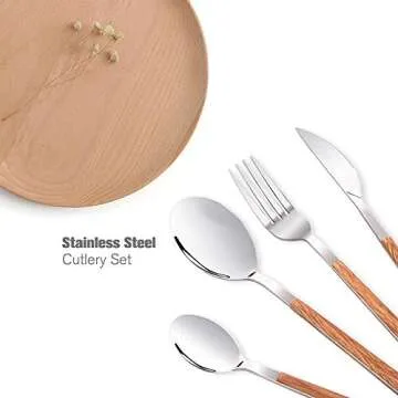 4-Piece Silverware Set, Stainless Steel Knife Fork Spoons Set (Knife, Fork, Dessert Spoon & Teaspoon) MFJUNS Flatware Set