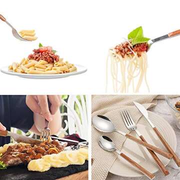 4-Piece Silverware Set, Stainless Steel Knife Fork Spoons Set (Knife, Fork, Dessert Spoon & Teaspoon) MFJUNS Flatware Set