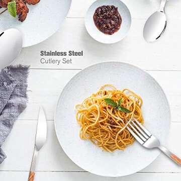 4-Piece Silverware Set, Stainless Steel Knife Fork Spoons Set (Knife, Fork, Dessert Spoon & Teaspoon) MFJUNS Flatware Set