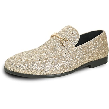 Bravo! Men Dress Shoe Prom-2 Slip-on Loafer Metallic Glitter for Wedding Prom Gold 10M
