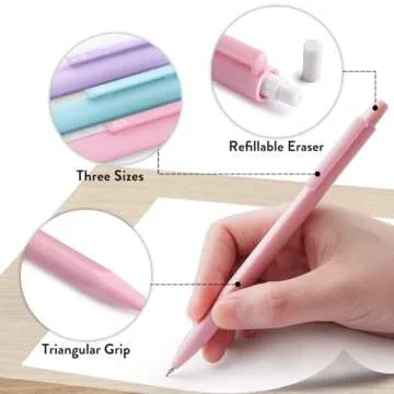 Four Candies Cute Mechanical Pencil Set, 6PCS Pastel Mechanical Pencils 0.5 mm & 0.7mm & 0.9mm with 360PCS Leads, 3PCS Erasers and 9PCS Eraser Refills, Aesthetic Pencils for Girls Writing, Art Drawing