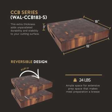 John Boos Boos Block CCB Series Reversible Wood Cutting Board, 18" x 18" x 3", Walnut