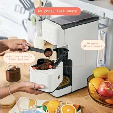Generic Beautiful Perfect Grind Programmable Single Serve Coffee Maker by Drew Barrymore (White), 16 oz