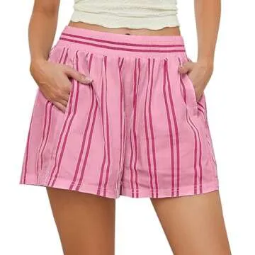 calbatic Women Striped Boxer Shorts Elastic High Rise Pajama Bottoms Shorts Casual Lounge Shorts wit...