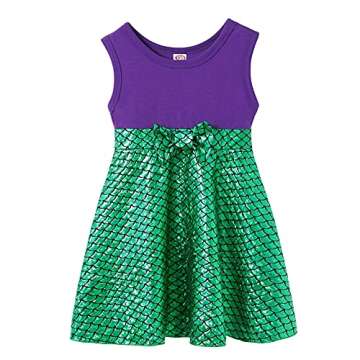 HenzWorld Little Girls Mermaid Costume Princess Dress Up Birthday Party Gift Cosplay Halloween Outfit Green Fish Scale Sleeveless Purple 5t Kids Age 5-6 Years