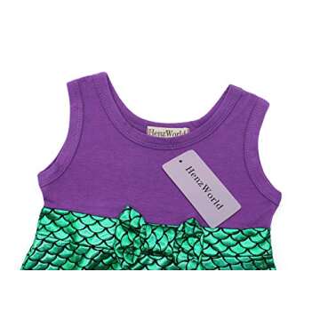 HenzWorld Little Girls Mermaid Costume Princess Dress Up Birthday Party Gift Cosplay Halloween Outfit Green Fish Scale Sleeveless Purple 5t Kids Age 5-6 Years