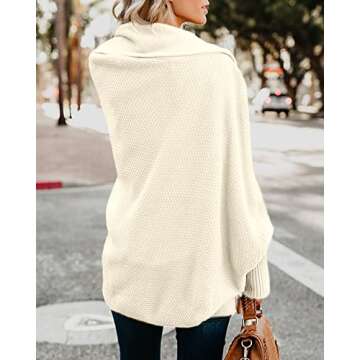 Imily Bela Women's Kimono Batwing Cable Knitted Slouchy Oversized Wrap Cardigan Sweater Cream White