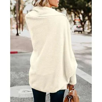 Imily Bela Women's Kimono Batwing Cable Knitted Slouchy Oversized Wrap Cardigan Sweater Cream White