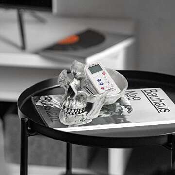 Mrlikale Skull Glasses Stand Holder, Creative Eyeglasses Holder, Sunglasses Spectacle Display Rack, Key Holder Resin Sculptures for Entryway, Home, Office, Desk, Nightstand (Silver)