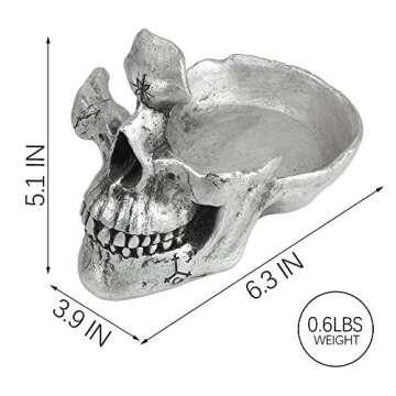 Mrlikale Skull Glasses Stand Holder, Creative Eyeglasses Holder, Sunglasses Spectacle Display Rack, Key Holder Resin Sculptures for Entryway, Home, Office, Desk, Nightstand (Silver)