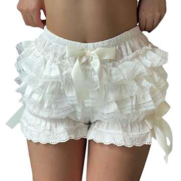 Womens Lolita Bloomers Cute Lace Layered Ruffle Shorts Steampunk Maid Pumpkin Pants Bottom Shorts Pa...