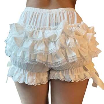 Womens Lolita Bloomers Cute Lace Layered Ruffle Shorts Steampunk Maid Pumpkin Pants Bottom Shorts Pants (A lace Trim White, S)