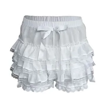 Womens Lolita Bloomers Cute Lace Layered Ruffle Shorts Steampunk Maid Pumpkin Pants Bottom Shorts Pants (A lace Trim White, S)