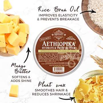 Qhemet Biologics Aethiopika Hydrate & Twist Butter - Ensure Frizz-Free Flexible Styling for All Hair...