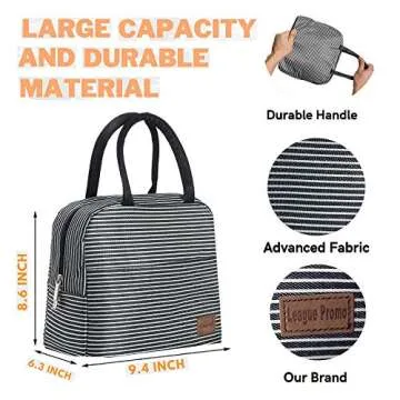 League Promo Lunch Bag Large Reusable Insulated Lunch Bags for Women Men Tote Bag Adult Lunch Box Organizer Holder Container (Strip)