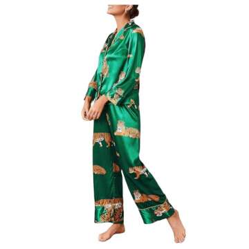 WDIRARA Green Tiger Satin Short Sleeve Pajama Set