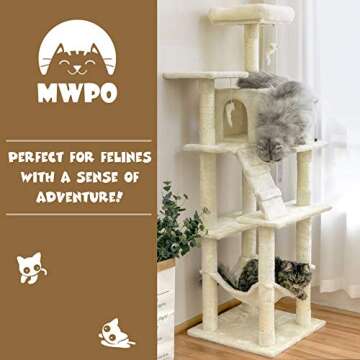 MWPO 63.8 inches Multi-Level Cat Tree for Large Cats with Sisal-Covered Scratching Posts, Padded Pla...