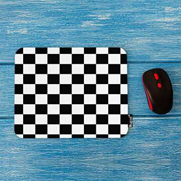 Mugod Checkerboard Mouse Pad Geometric Checkered Plaid Pattern Black and White Mouse Mat Non-Slip Rubber Base Mousepad for Computer Laptop PC Gaming Working Office & Home 9.5x7.9 Inch
