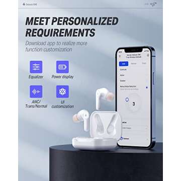 Donner Wireless Earbuds Noise Cancelling, Bluetooth 5.2 Earphones with 5 x EarTips, 4 Mic Clear Calls, 12mm Drivers, App for Custom EQ, 32H Playtime, Fast Charging, Transparency - Dobuds ONE,White