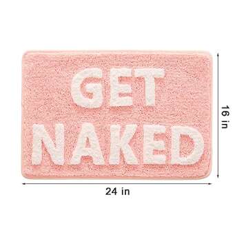 QJHOMO Get Naked Bath Mat Cute Pink and White Bathroom Rugs Funny Non Slip Bathtub Decor Mats Super ...