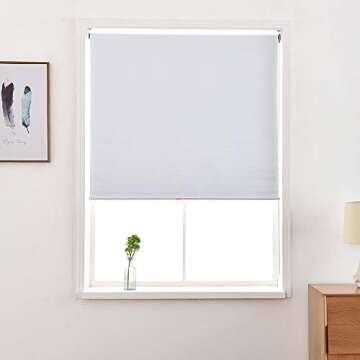 ALLBRIGHT Thermal Insulated UV Protection Striped Jacquard 100% Blackout Roller Shades for Windows (35 x 83 inches, Static White)