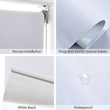 ALLBRIGHT Thermal Insulated UV Protection Striped Jacquard 100% Blackout Roller Shades for Windows (35 x 83 inches, Static White)