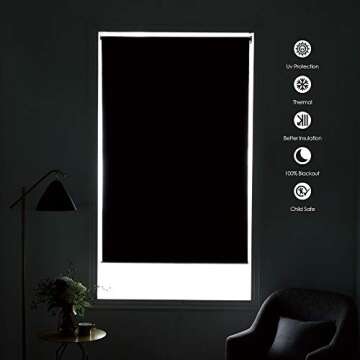 ALLBRIGHT Thermal Insulated UV Protection Striped Jacquard 100% Blackout Roller Shades for Windows (35 x 83 inches, Static White)