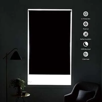 ALLBRIGHT Thermal Insulated UV Protection Striped Jacquard 100% Blackout Roller Shades for Windows (35 x 83 inches, Static White)