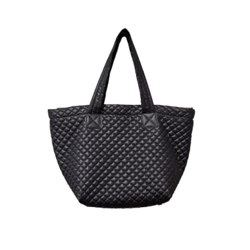 CLARANY Comfortable Lightweight Large Quilted Zipper Tote with Pouch water repellent Black