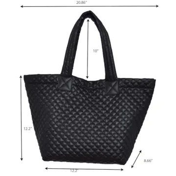 CLARANY Comfortable Lightweight Large Quilted Zipper Tote with Pouch water repellent Black