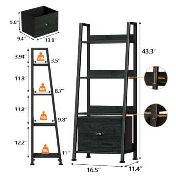 Furologee 4-Tier Ladder Shelf with Removable Drawer